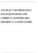 ATI TEAS 7 MATHEMATICS EXAM QUESTIONS AND CORRECT ANSWERS 2024 GRADED A+ LATEST GUIDE.