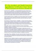 NY Life&comma; Accident&comma; and Health Insurance Agent&sol;Broker Certification Exam Series 17-55 &vert;&vert; Questions & Answers &lpar;Graded A&plus;&rpar;