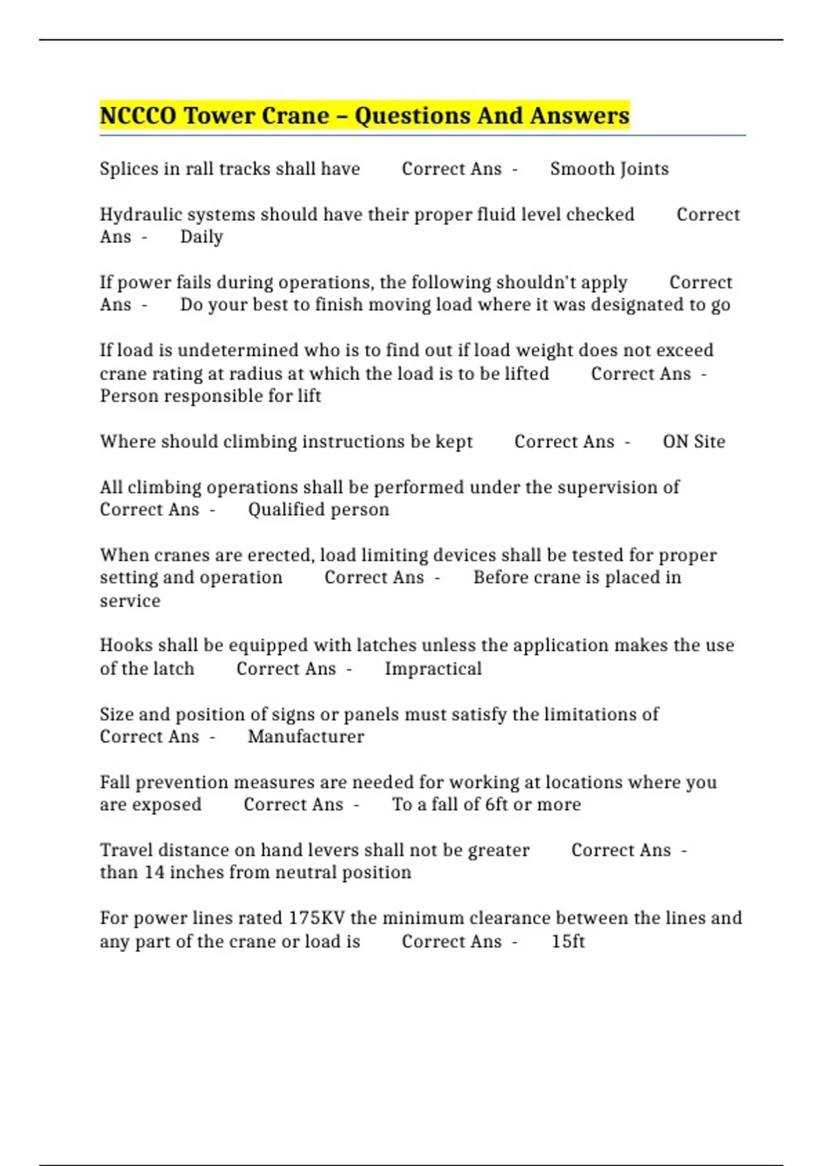 NCCCO Tower Crane Questions And Answers NCCCO Crane Stuvia US