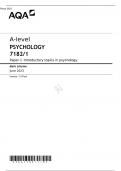 AQA A Level PSYCHOLOGY Paper 1 Mark scheme June 2023-7182/1