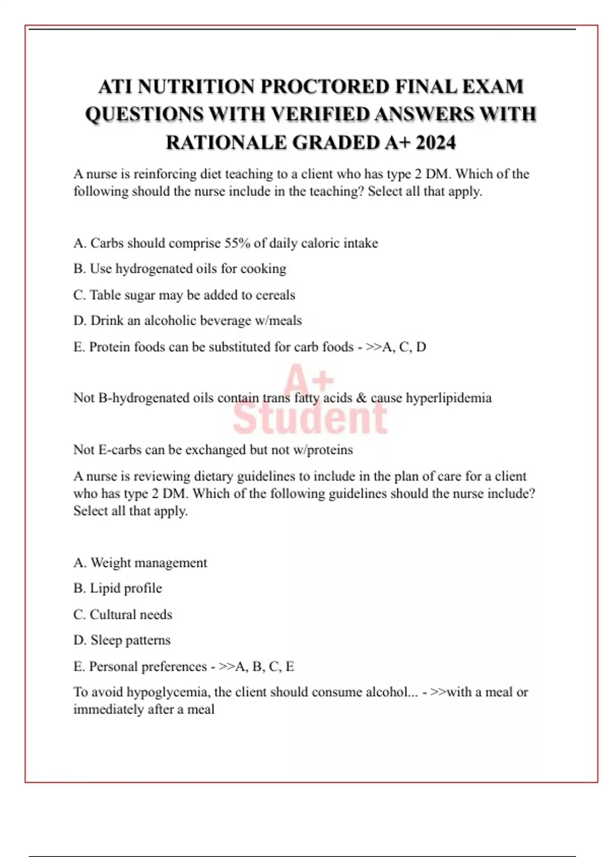 ATI NUTRITION PROCTORED FINAL EXAM QUESTIONS WITH VERIFIED ANSWERS WITH ...