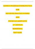 LEHNE’S PHARMACOTHERAPEUTICS FOR ADVANCED PRACTICE NURSESAND PHYSICIAN ASSISTANTS 2ND EDITION ROSENTHAL TEST BANK