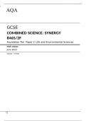 AQA  GCSE COMBINED SCIENCE SYNERGY 8465/2F Foundation Tier	Paper 2 Life and Environmental Sciences Mark scheme June 2023