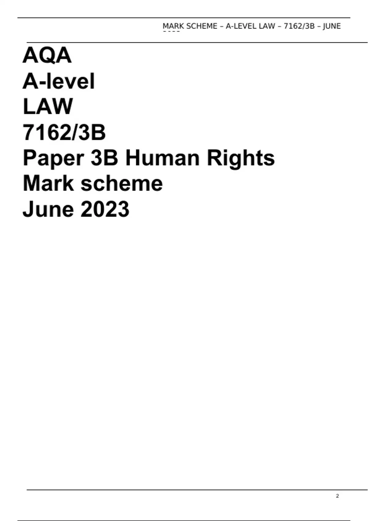 AQA Alevel LAW 7162/3B Paper 3B Human Rights Mark scheme