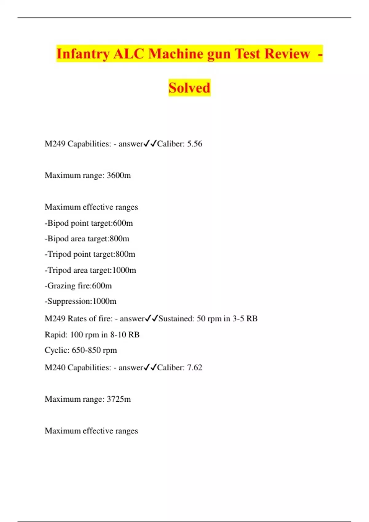 Infantry ALC Machine gun Test Review Solved Infantry ALC Stuvia US