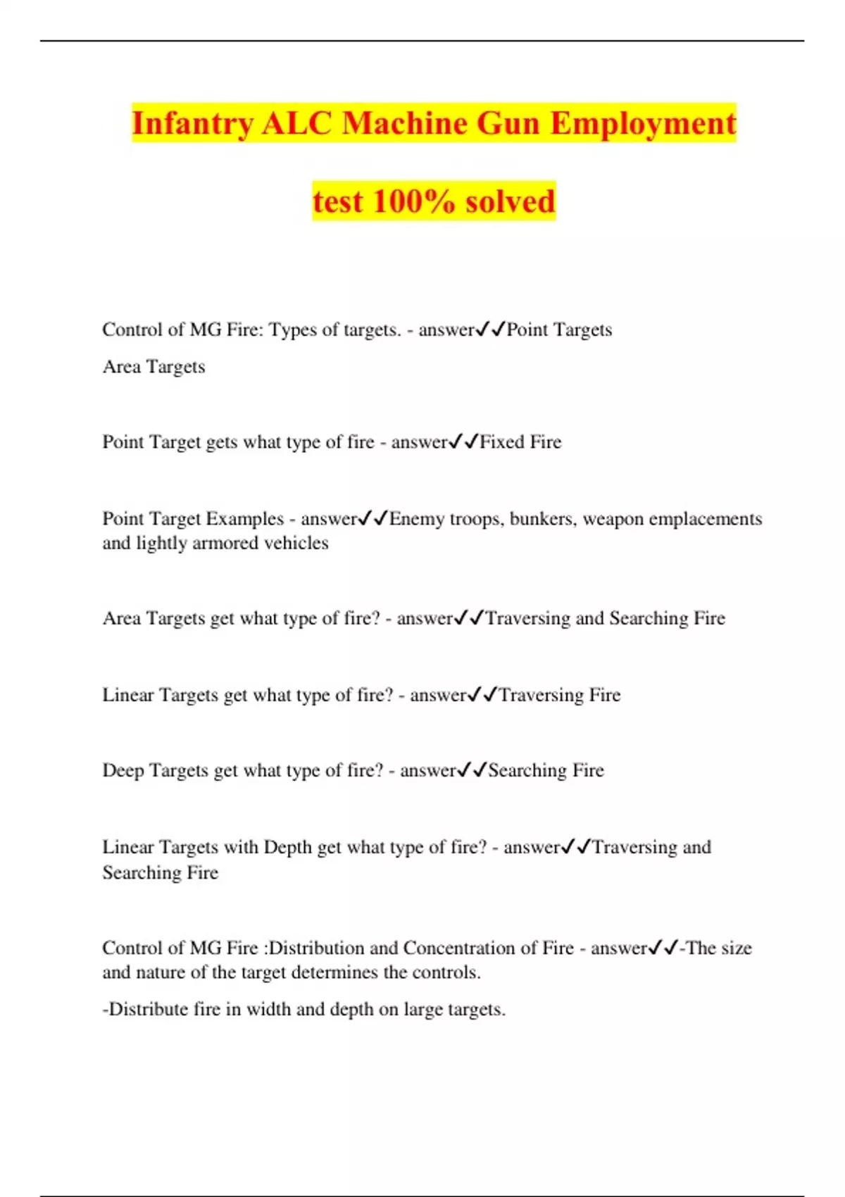 Infantry ALC Machine Gun Employment test 100 solved Infantry ALC