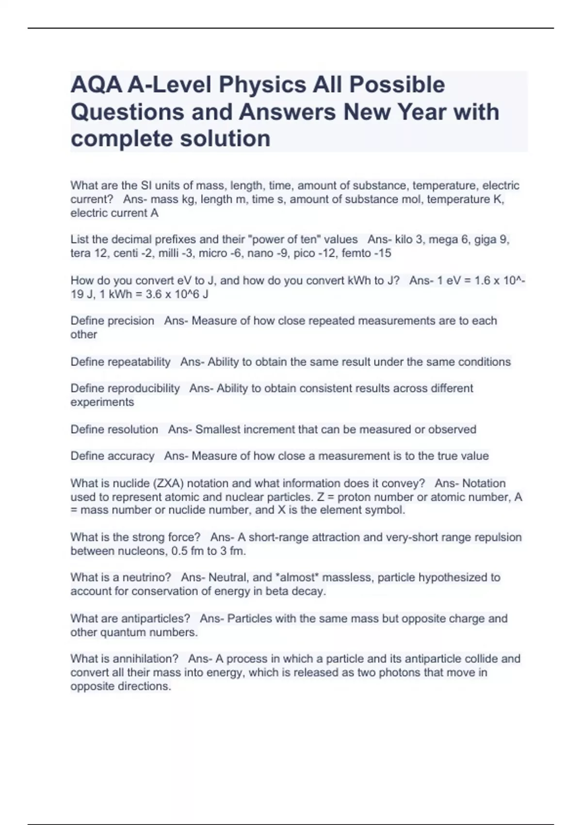 Physics Questions And Answers O' Level Pure Physics Questions