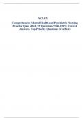 NCLEX Comprehensive Mental Health and  Psychiatric Nursing Practice Quiz  2024&colon; 75 Questions With 100&percnt; Correct Answers&period; Top Priority Questions &lpar;Verified&rpar; 
