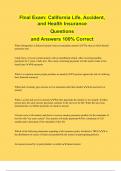 FInal Exam: California Life, Accident,  and Health Insurance Questions and Answers 100% Correct