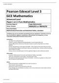 Pearson Edexcel Level 3 GCE Mathematics Advanced Level Paper 1 or 2: Pure Mathematics
