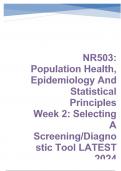 NR503: Population Health, Epidemiology And Statistical Principles Week 2: Selecting A Screening/Diagnostic Tool LATEST 2024