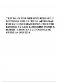 TEST BANK FOR NURSING RESEARCH METHODS AND CRITICAL APPRAISAL FOR EVIDENCE-BASED PRACTICE 9TH EDITION BY GERI LOBIONDO-WOOD & HABER | COMPLETE  CHAPTER 1-21 NEWEST 2024