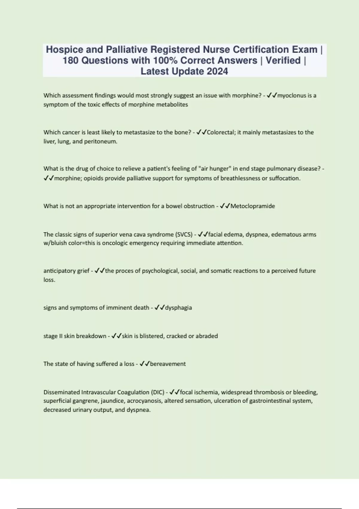 Hospice and Palliative Registered Nurse Certification Exam | 180 ...