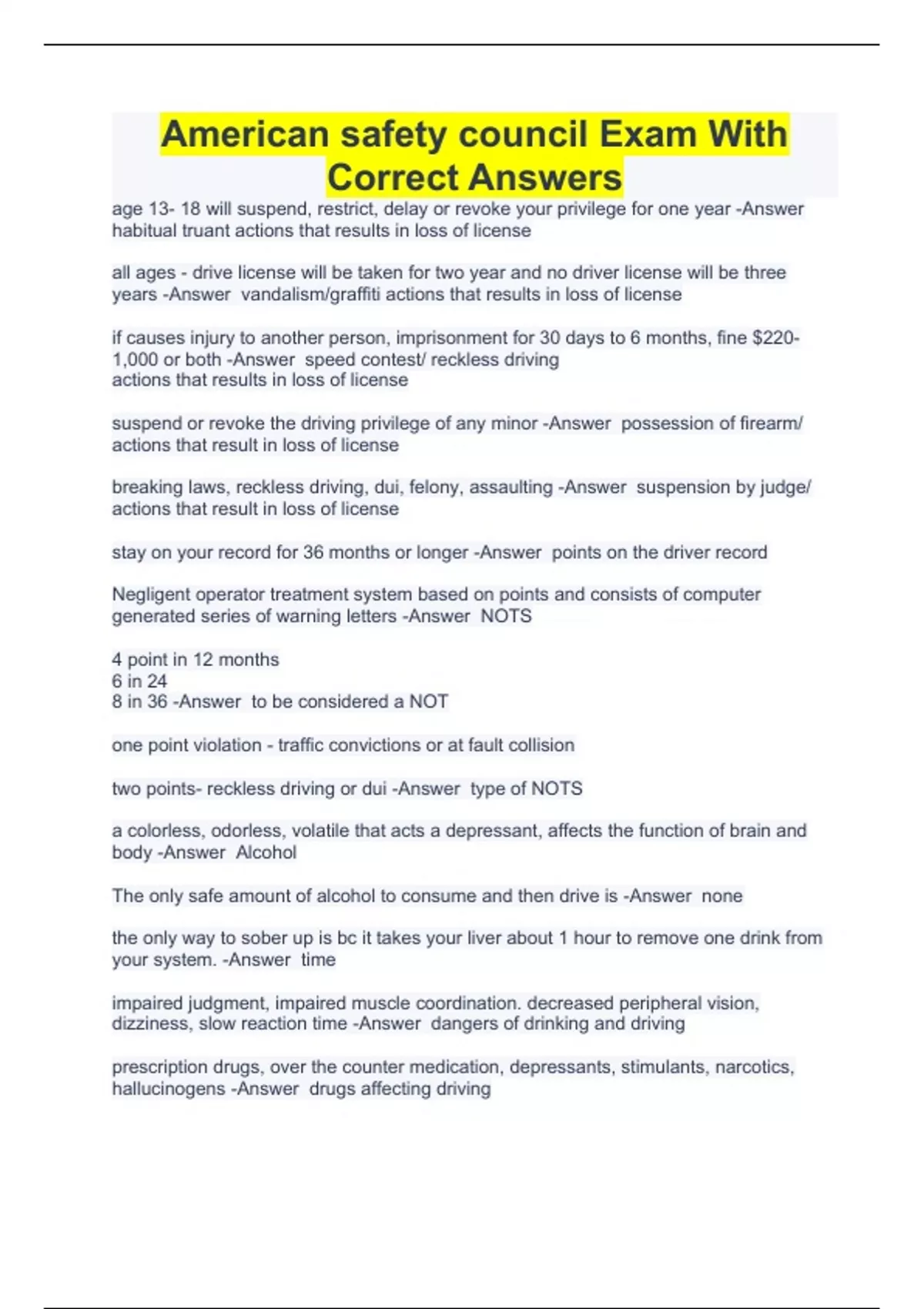 American safety council Exam With Correct Answers - NJ Defensive ...