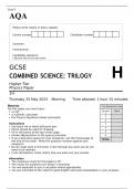 AQA GCSE COMBINED SCIENCE: TRILOGY Higher Tier Physics Paper 1H JUNE 2023 QUESTION PAPER