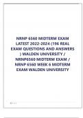 NRNP 6560 MIDTERM EXAM LATEST 2022-2024 &lpar;196 REAL EXAM QUESTIONS AND ANSWERS &rpar; WALDEN UNIVERSITY &sol; NRNP6560 MIDTERM EXAM &sol; NRNP 6560 WEEK 6 MIDTERM EXAM WALDEN UNIVERSITY