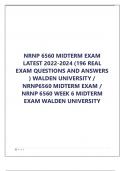 NRNP 6560 MIDTERM EXAM LATEST 2022-2024 (196 REAL EXAM QUESTIONS AND ANSWERS ) WALDEN UNIVERSITY / NRNP6560 MIDTERM EXAM / NRNP 6560 WEEK 6 MIDTERM EXAM WALDEN UNIVERSITY