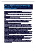 Year 10 GCSE English Literature AQA Revision Questions And Answers With Verified Solutions&period;