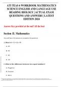 ATI TEAS 6 WORKBOOK MATHEMATICS SCIENCE ENGLISH AND LANGUAGE USE READING BIOLOGY | ACTUAL EXAM QUESTIONS AND ANSWERS | LATEST EDITION 2024