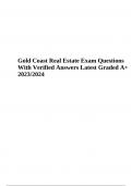 Gold Coast Real Estate Exam Questions With Verified Answers Latest 2024 Graded A+  