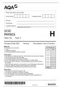 GCSE AQA May 2023 Higher Triple Science Physics Paper 1