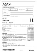 GCSE AQA June 2023 Higher Triple Science Physics Paper 2