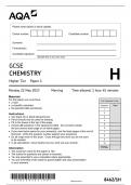 GCSE AQA May 2023 Higher Triple Science Chemistry Paper 1 Including Mark Scheme
