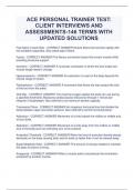 ACE PERSONAL TRAINER TEST:  CLIENT INTERVIEWS AND  ASSESSMENTS-146 TERMS WITH  UPDATED SOLUTIONS