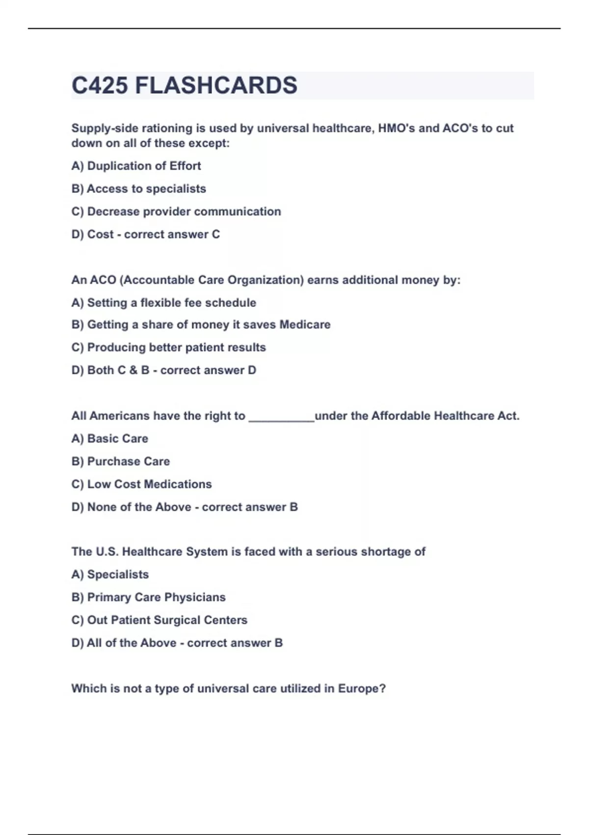 C425 HEALTHCARE DELIVERY SYSTEMS, REGULATIONS, AND COMPLIANCE ...