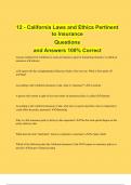 12 - California Laws and Ethics Pertinent to Insurance Questions and Answers 100&percnt; Correct