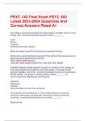PSYC 140 Final Exam PSYC 140 Latest 2023-2024 Questions and  Correct Answers Rated A+