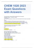 CHEM 1020 2023 Exam Questions with Answers