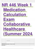 NR 446 Week 1 Medication Calculation Exam Collaborative Healthcare (Summer 2024