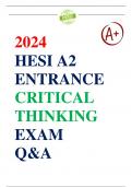 NEW FILE UPDATE: HESI A2 CRITICAL THINKING ENTRANCE EXAM QUESTIONS AND ANSWERS | LATEST 2024