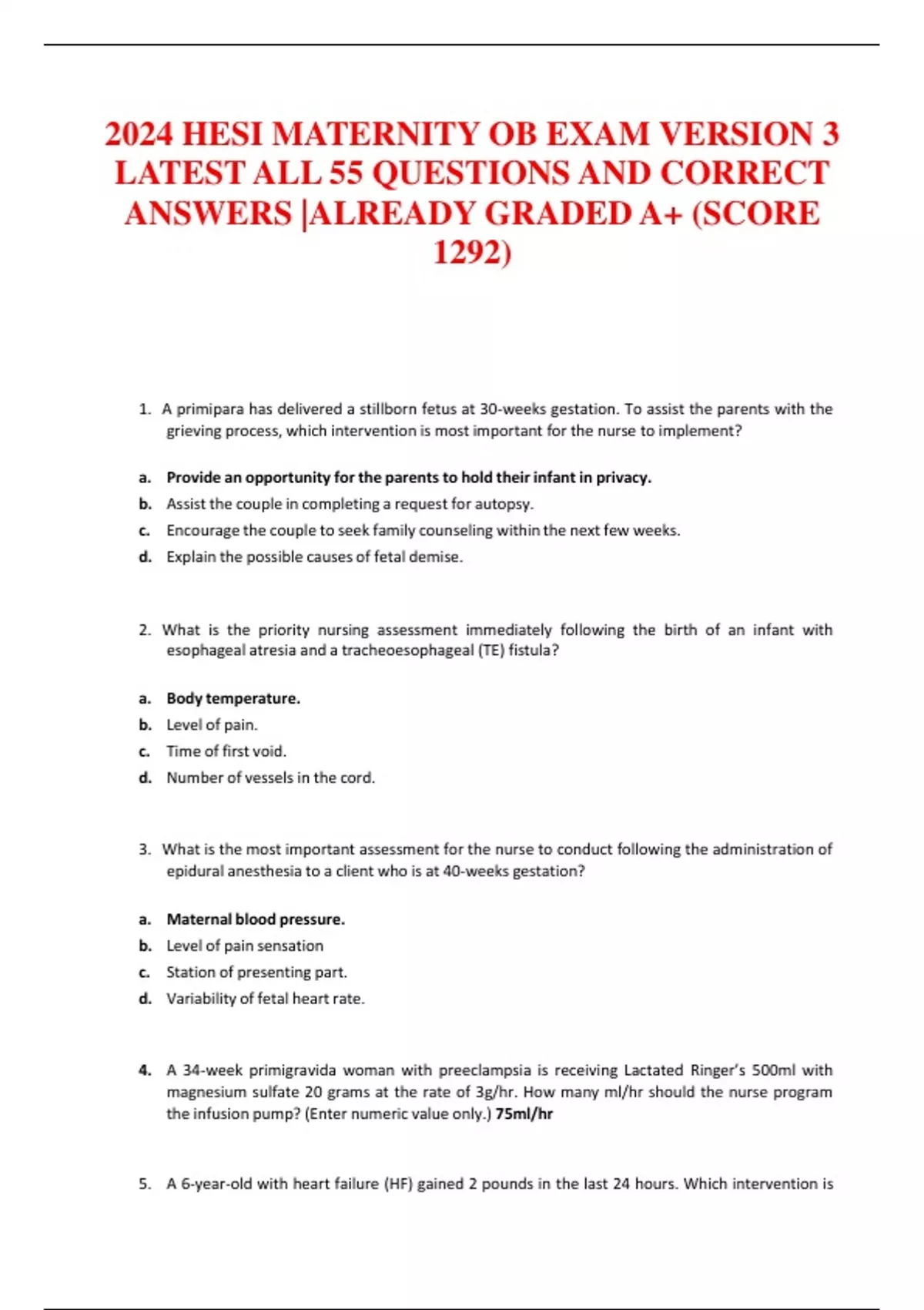 2024 HESI MATERNITY OB EXAM VERSION 3 LATEST ALL 55 QUESTIONS AND ...