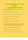 California legal aspects of real estate Questions and Answers 100&percnt; Correct