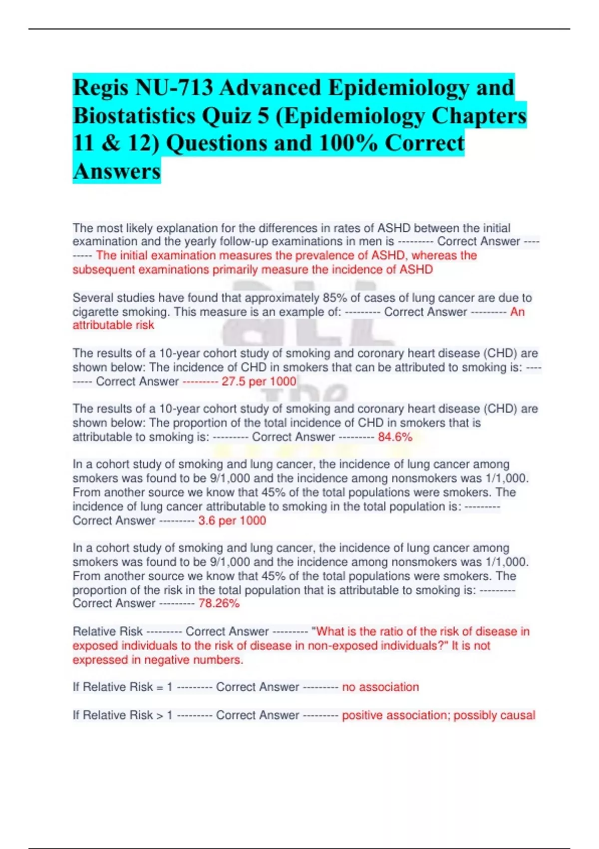 Regis NU713 Advanced Epidemiology and Biostatistics Quiz 5