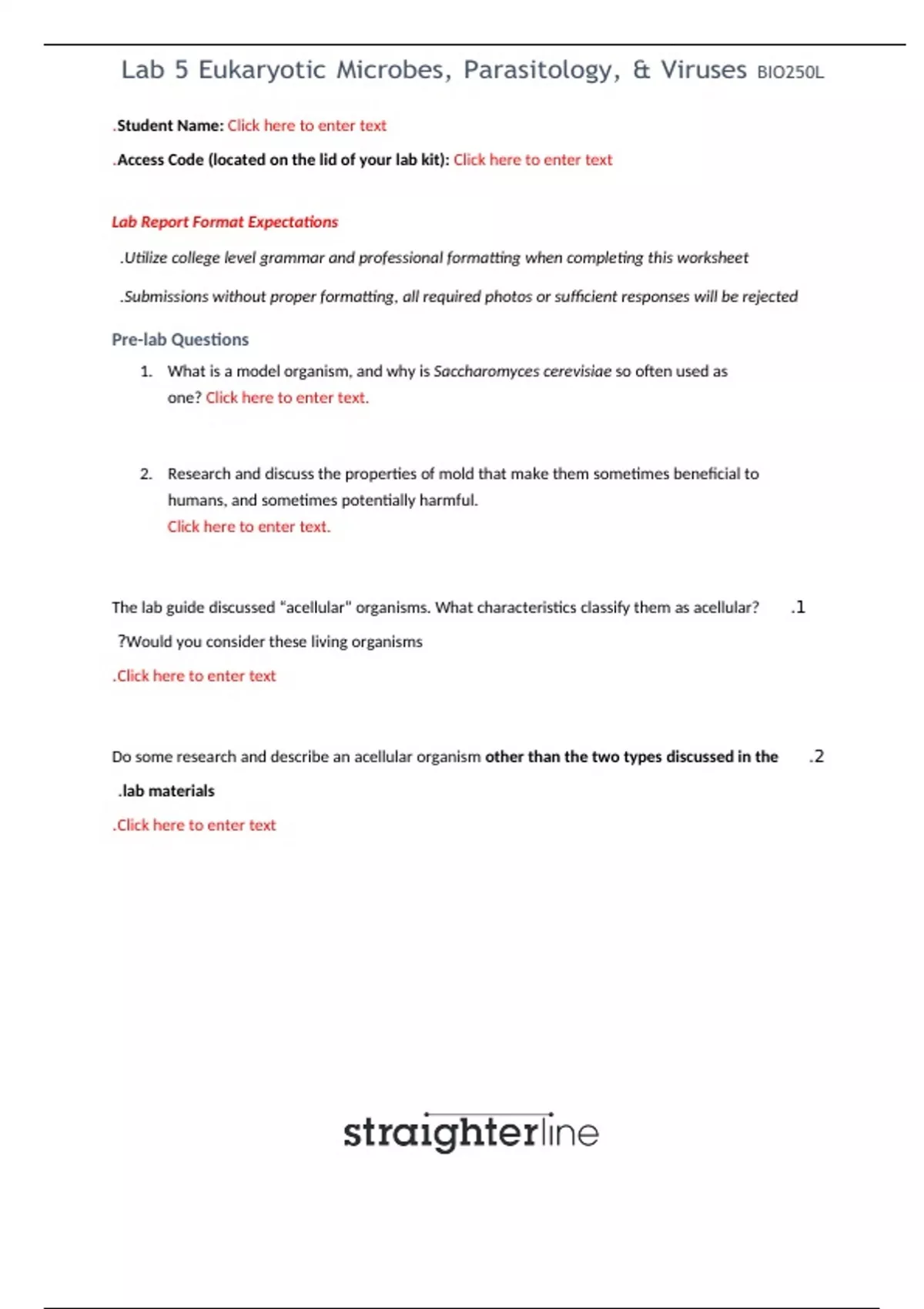 BIO250L Lab 5 Eukaryotic Microbes, Parasitology, & Viruses
