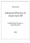 NR.210.663 ADVANCED PRACTICE IN ACUTE CARE III COMPLETED EXAM WITH RATIONALES 2024