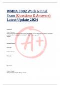 WMBA 3002 Week 6 Final  Exam (Questions & Answers) Latest Update 2024