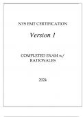 NYS EMT CERTIFICATION VERSION I COMPLETED EXAM WITH RATIONALES 2024