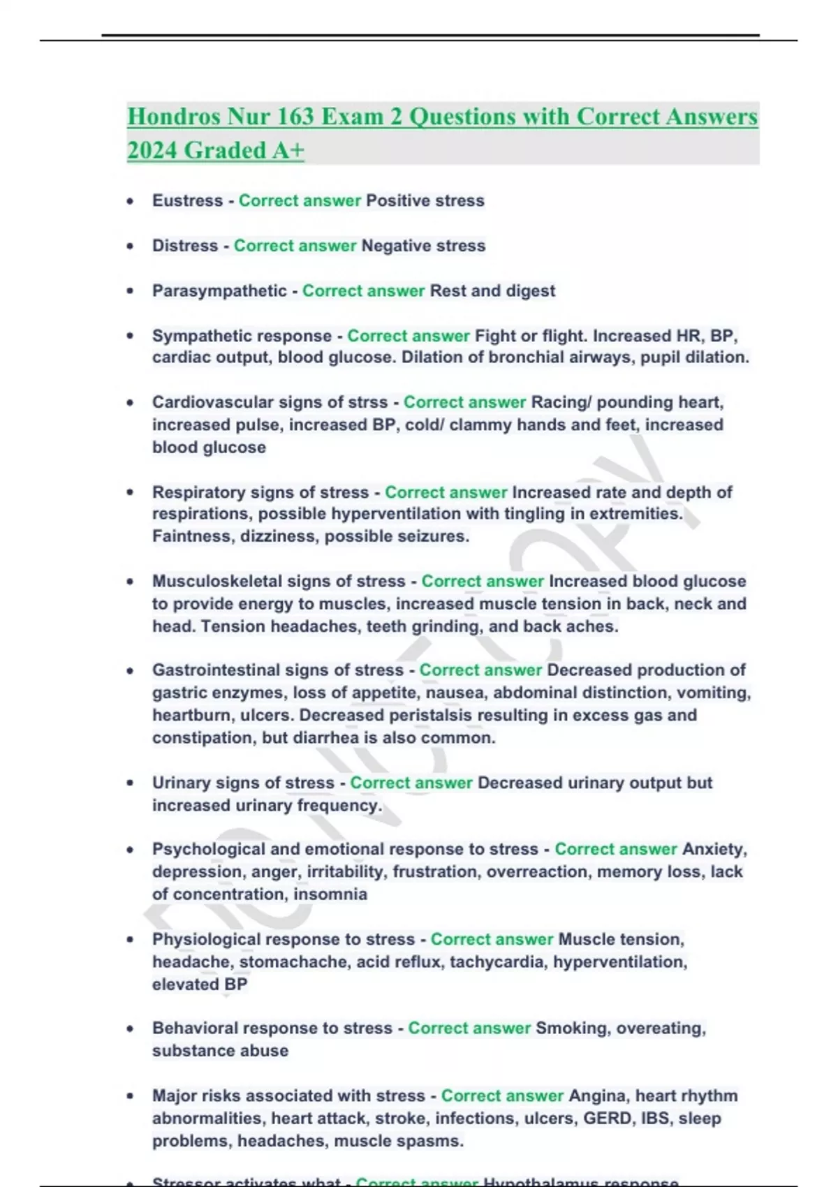 Hondros Nur 163 Exam 2 Questions with Correct Answers 2024 Graded A+ ...