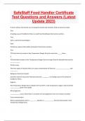 SafeStaff Food Handler Certificate Test Questions and Answers (Latest Update 2023) 
