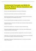 Fundamental Concepts and Skills for Nursing- Midterm Review Questions and Correct Answers