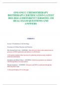 ONS ONCC CHEMOTHERAPY BIOTHERAPY CERTIFICATION LATEST 2022-2024 &lpar;2 DIFFERENT VERSIONS&rpar; 150 REAL EXAM QUESTIONS AND ANSWERS