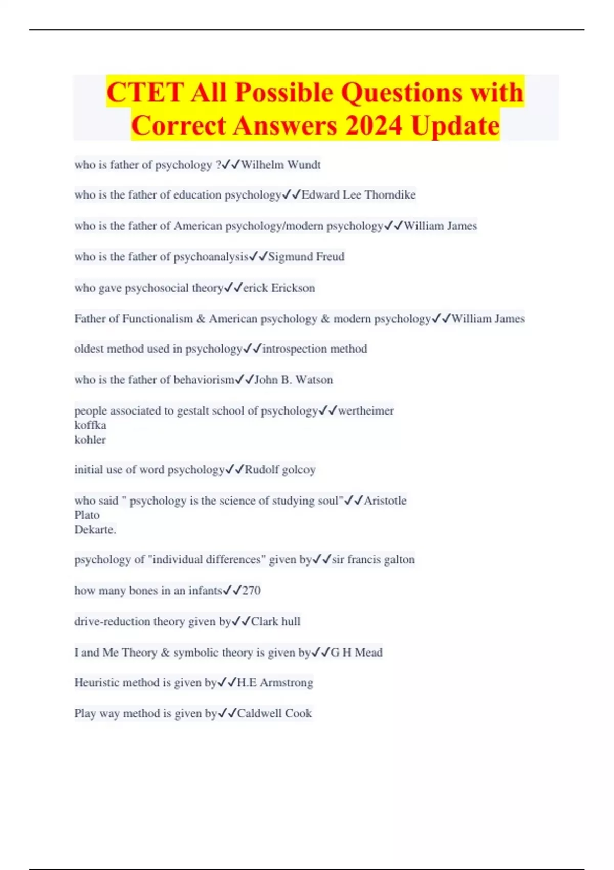 CTET All Possible Questions with Correct Answers 2024 Latest Update ...