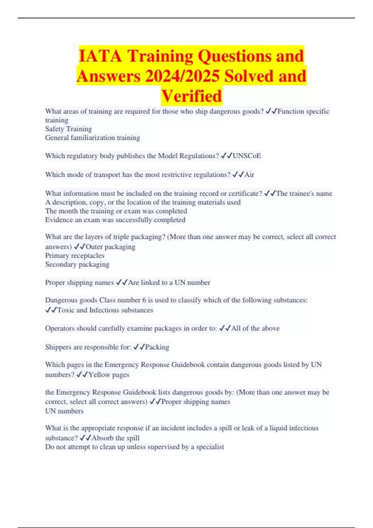 Iata Usg Variation Code IATA Training Questions and Answers 2024/2025 Update Solved and ...