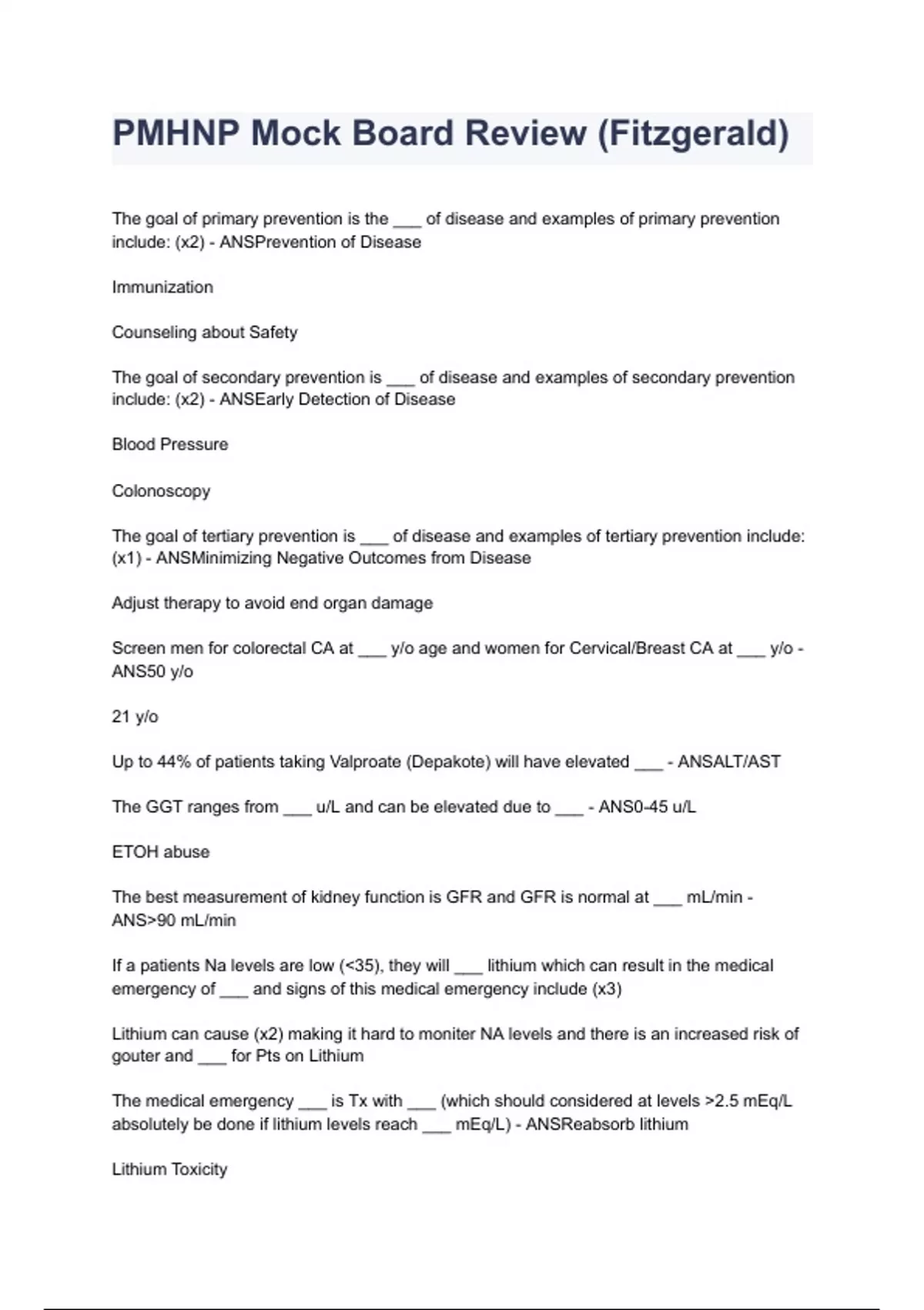 PMHNP Mock Board Review (Fitzgerald) 2024/2025 already graded A+