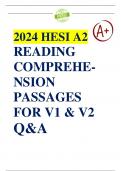 NEW FILE UPDATE: HESI A2 ENTRANCE READING COMPREHENSION PASSAGES EXAM V1 AND V2 QUESTIONS & ANSWERS 2023/24.