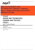 AQA A-level DESIGN AND TECHNOLOGY: PRODUCT DESIGN Paper 1 Technical Principles QUESTION PAPER JUNE 2023 A-level DESIGN AND TECHNOLOGY: FASHION AND TEXTILES 7552/1 Paper 1 Technical Principles Mark scheme Wenesday 7 June 2023 Version: 1.0 Final